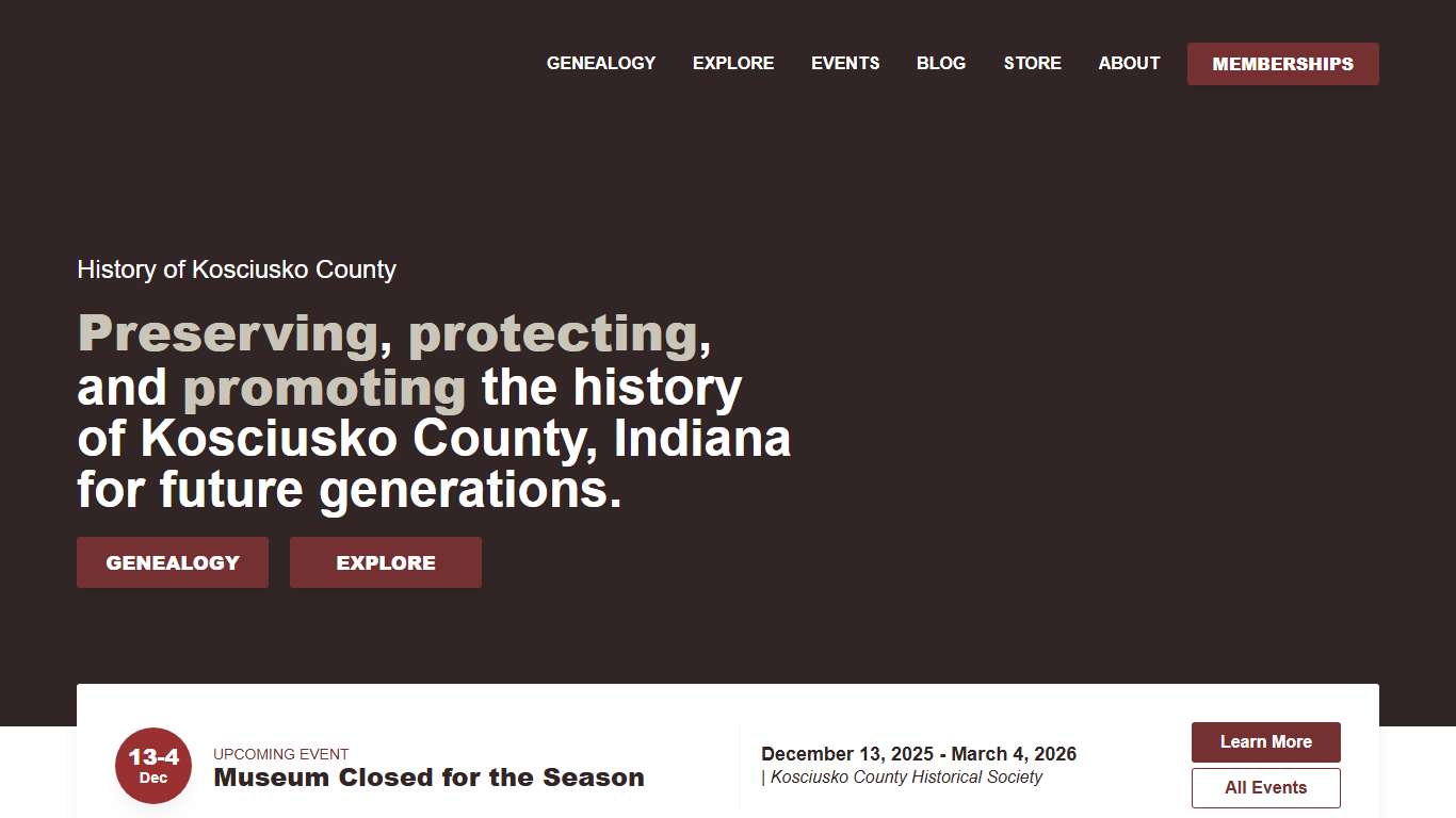 Kosciusko County Historical Society History of Kosciusko County