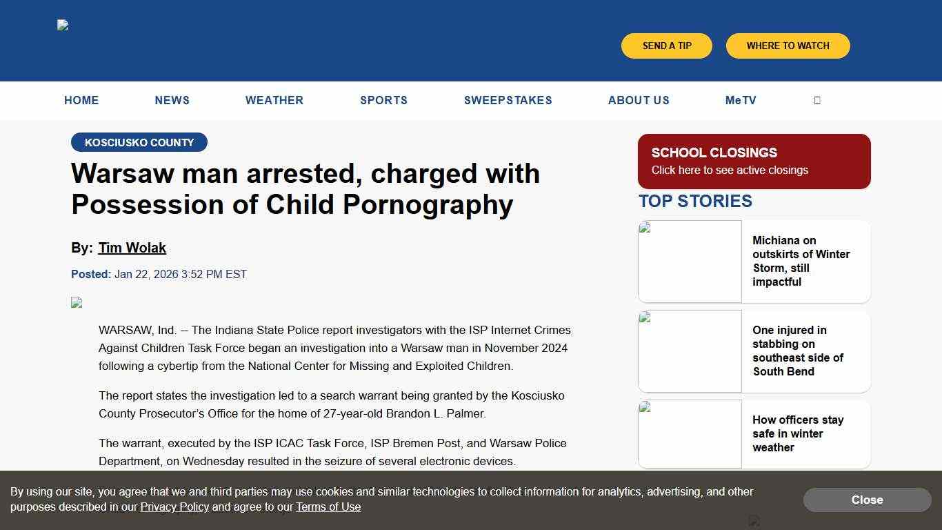 Warsaw man arrested, charged with Possession of Child Pornography