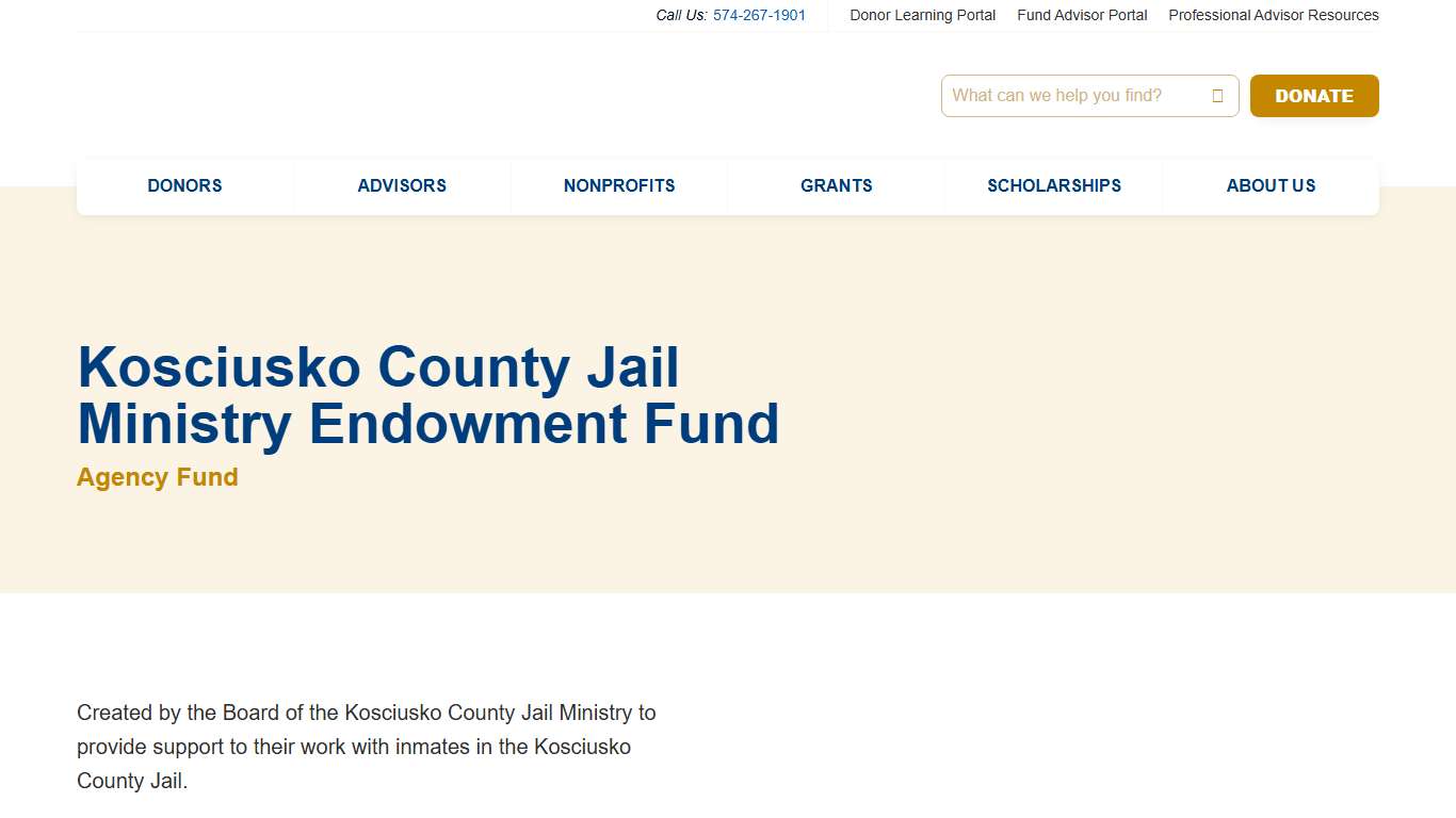 Kosciusko County Jail Ministry Endowment Fund Kosciusko County Community Foundation