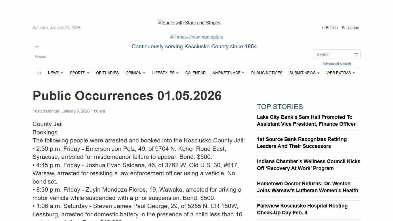 Public Occurrences 01.05.2026 - Times-Union