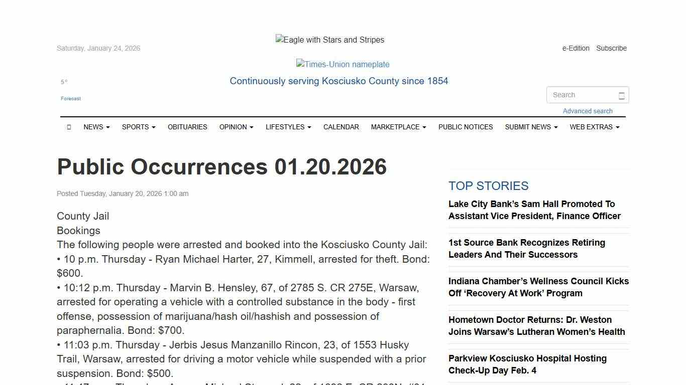 Public Occurrences 01.20.2026 - Times-Union
